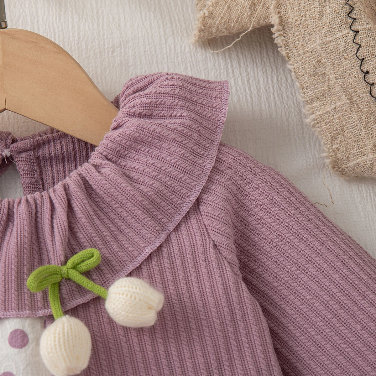 Frühling Herbst Kleinkind Mädchen Stricken Langarm Kleid Rot Polka Dot Print Mesh mit Schleife Prinzessin Kleid Mädchen Party Kostüm – Detail 6