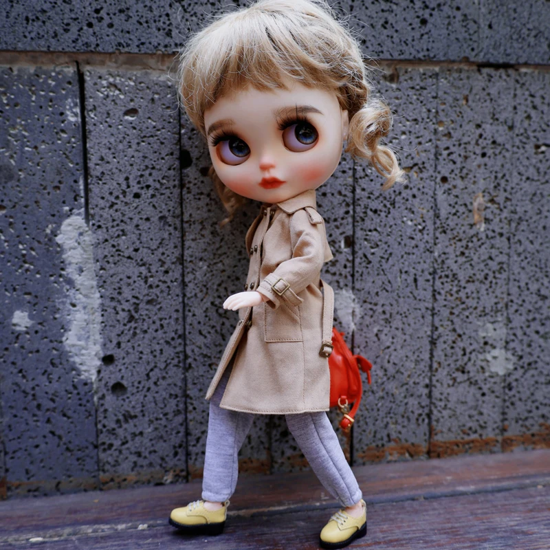 Blythe Doll Clothes Trench Coat For Blyth Azone Shoes OB23 OB24 Dolls Windbreaker