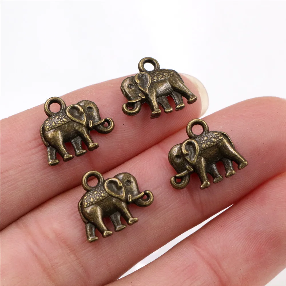 10pcs 매력 양면 코끼리 13x12mm 티벳 실버 도금 펜던트 골동품 보석 만들기 DIY 수제 공예