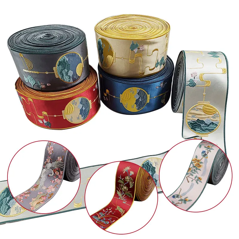 1m/Rolle neue chinesische Stil bestickte Jacquard Bänder Blumen und Vögel ethnischen Gurtband Stoff Nähen Kleidung Spitzen besatz – Detail 5