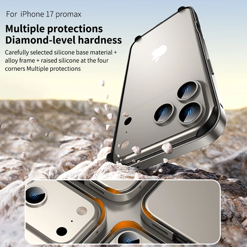 Premium Aluminum Metal Frame Shockproof Phone Case with Silicone Bumper