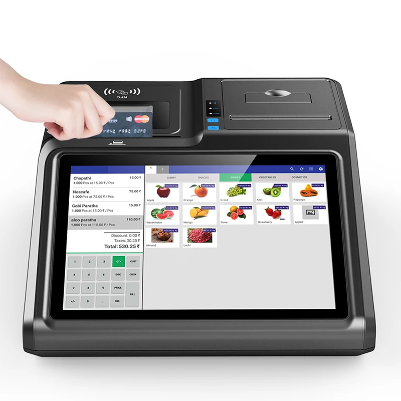 안드로이드 POS 터미널 프린터, 80mm 열전사 프린터, NFC 리더, VFD 디스플레이, 음식 메뉴 주문, 현금 등록기, 10.1 인치
