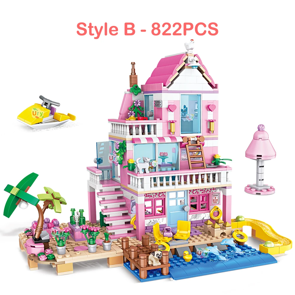 Friends City House Summer Holiday Seaside Villa Apartment MOC Building Blocks Sets Figures DIY Toys for Kid Girls Christmas Gift 4