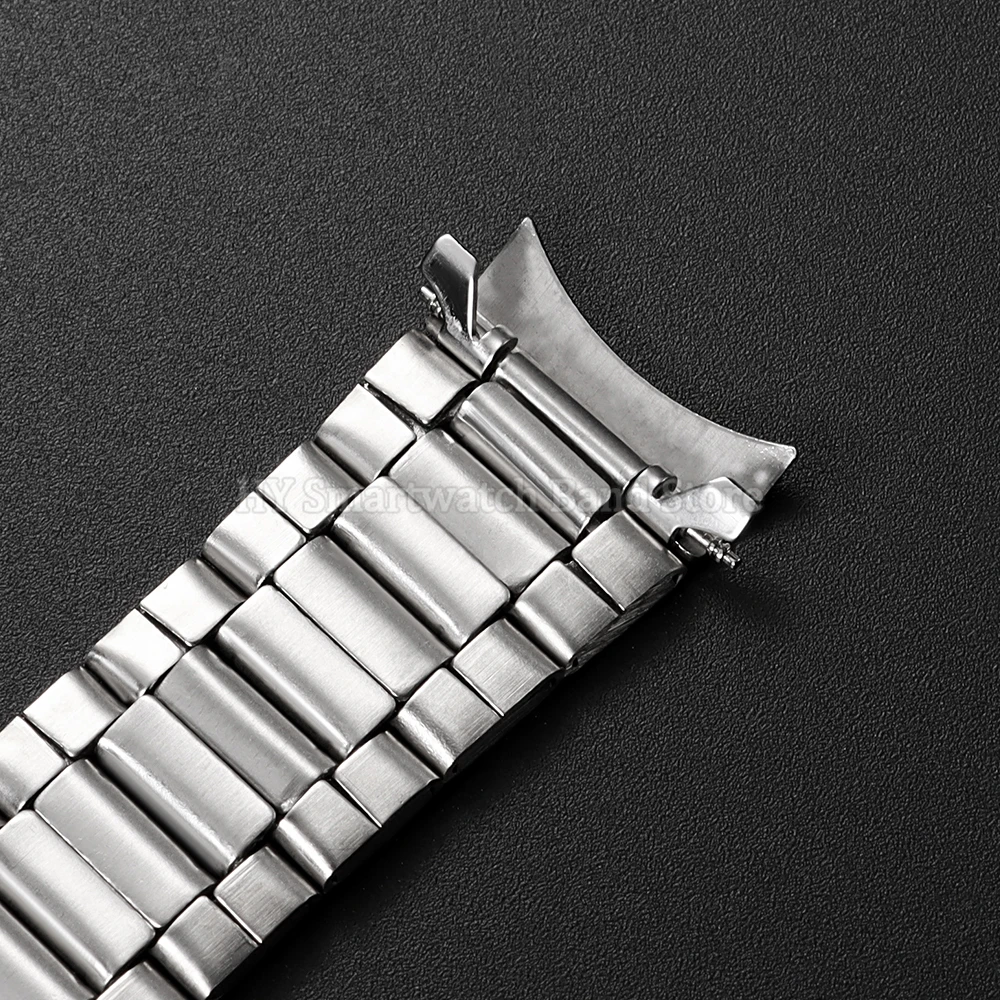 Sleek Stainless Steel Curved End Watch Band with Folding Buckle