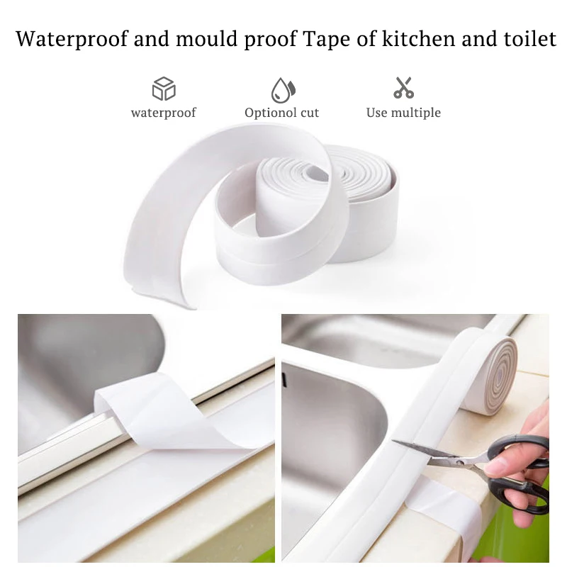 Bath Sealing Tape 100/200/320cm Bathroom Kitchen Self Adhesive Sealing Tape Shower Sink Bath Caulk Strip Waterproof Wall Sticker Sink Edge Tapes