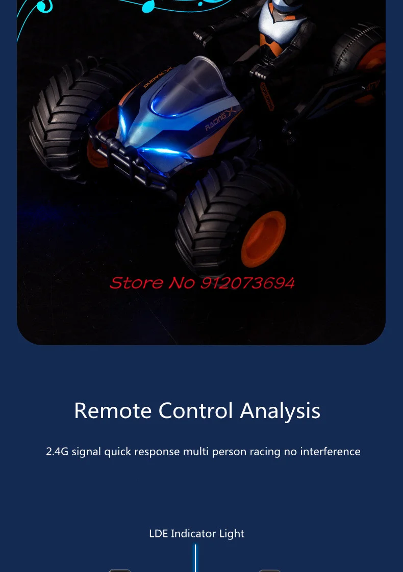 Deformación de modo dual Control remoto de alta velocidad motocicleta 30 minutos iluminación fría y efecto de sonido 360 °   Coche triciclo RC giratorio