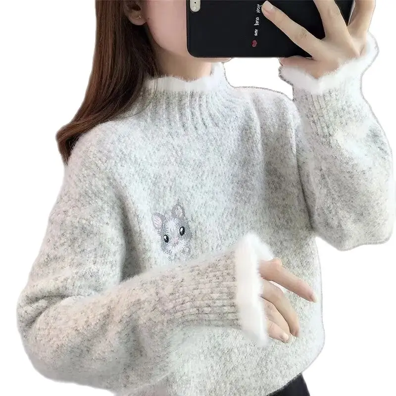 Turtleneck Knitted Sweater Pullover Women's Autumn Winter Long Sleeves knitt Bottoming Shirt Fashion Girl Student Top Jacket
