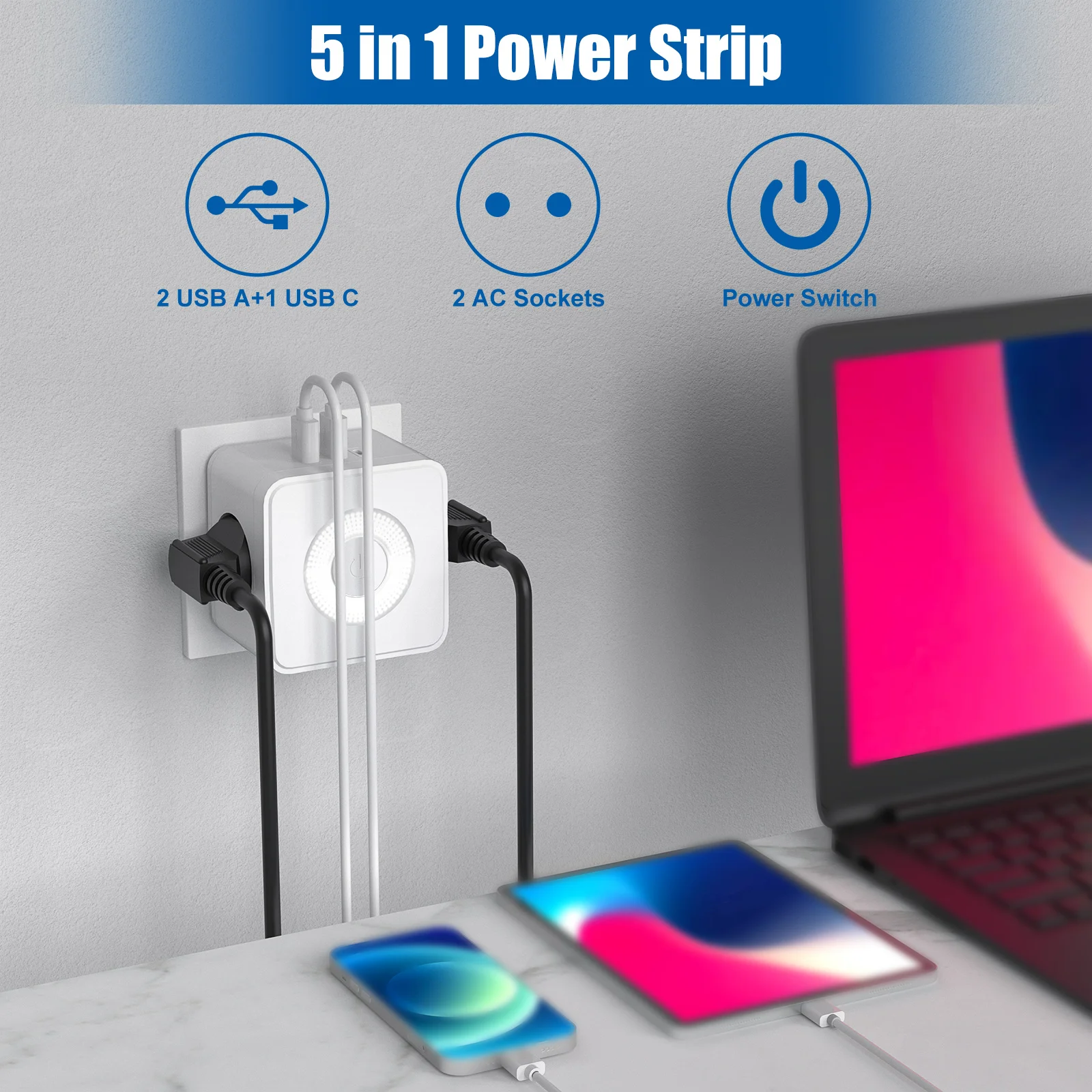   USB Ƽ  ÷, 250V ť , 2USB-A Ʈ C 2 ܼƮ , ߰   , 3680W