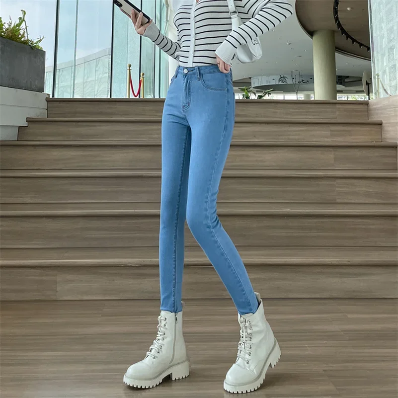 Fashion Trousers Women Stretch Jeans Lady Slim Skinny Pencil Jeans High Waist Vintage Pants Girls Leggings Straight Leg