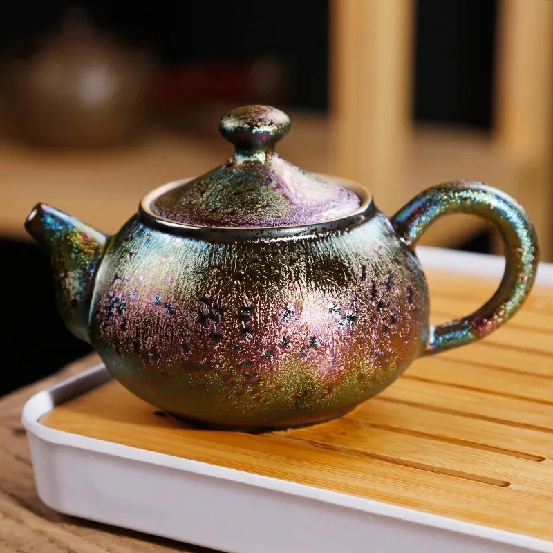 

tian mu you Kiln Colorful Peacock Tea Cup Teapot Ceramic Tea Set Home Office Tureen Teapot shou zhua hu Tea