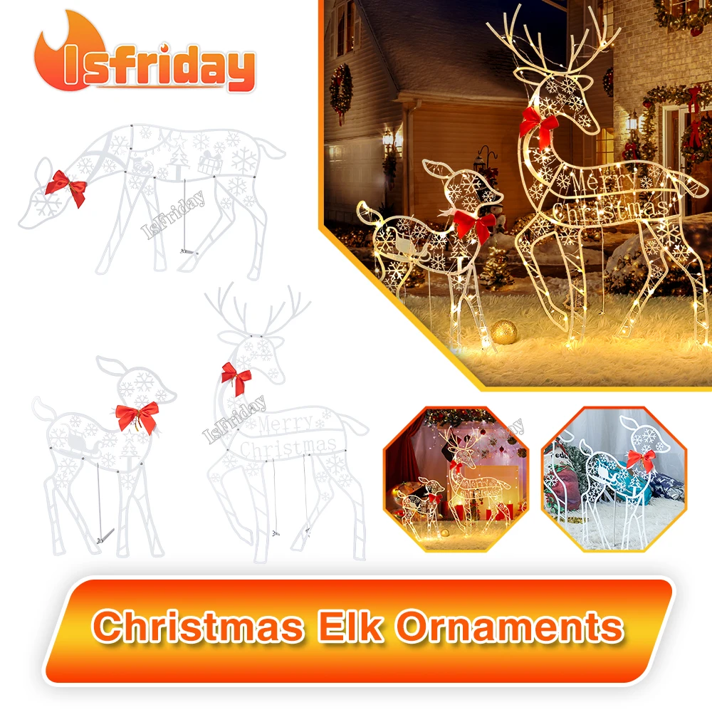 

3PCS Handmake Iron Art Elk Deer Christmas Garden Decor &LED Light Glowing Glitter Reindeer Xmas Home Outdoor Yard christmas