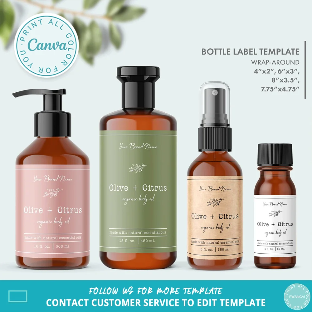 편집 가능한 꽃무늬 바디 제품 병 라벨 템플릿 DIY 러스틱 화장품 라벨 인쇄..