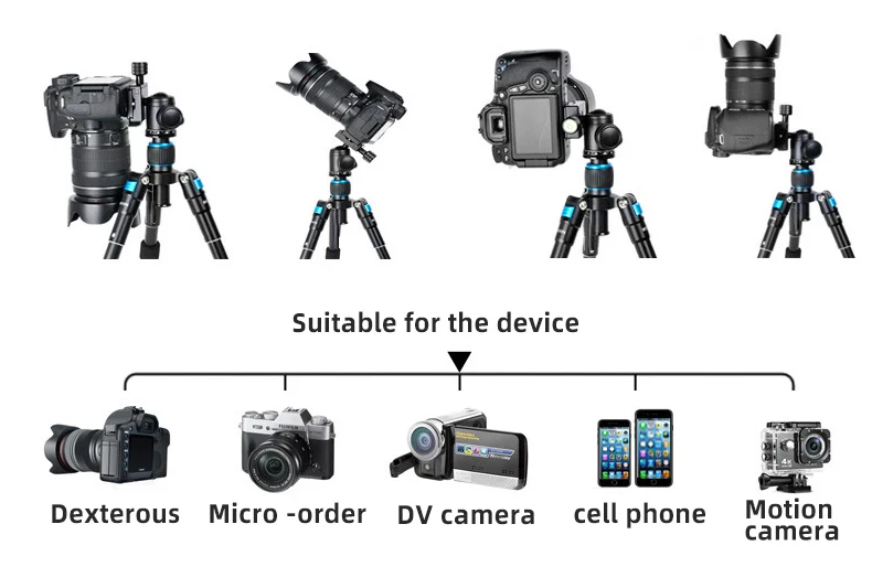 câmera DSLR e telefone, compacto, leve, portátil,