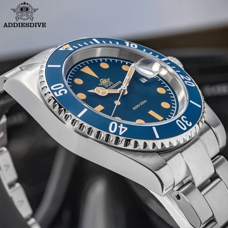 ADDIEDIVE Orologio Subacqueo Uomo 41mm – Quarzo Giapponese 2115, Impermeabile 200m, Lunetta Girevole Unidirezionale In Acciaio, Quadrante Nero Luminoso
