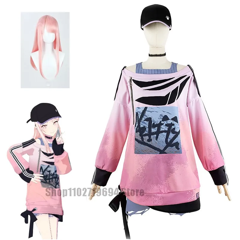 

Игровой проект Sekai красочные сценические костюмы Akiyama Mizuki Косплей PJSK MZK косплей парик костюм шляпа Хэллоуин Повседневная Розовая Толстовка шляпа