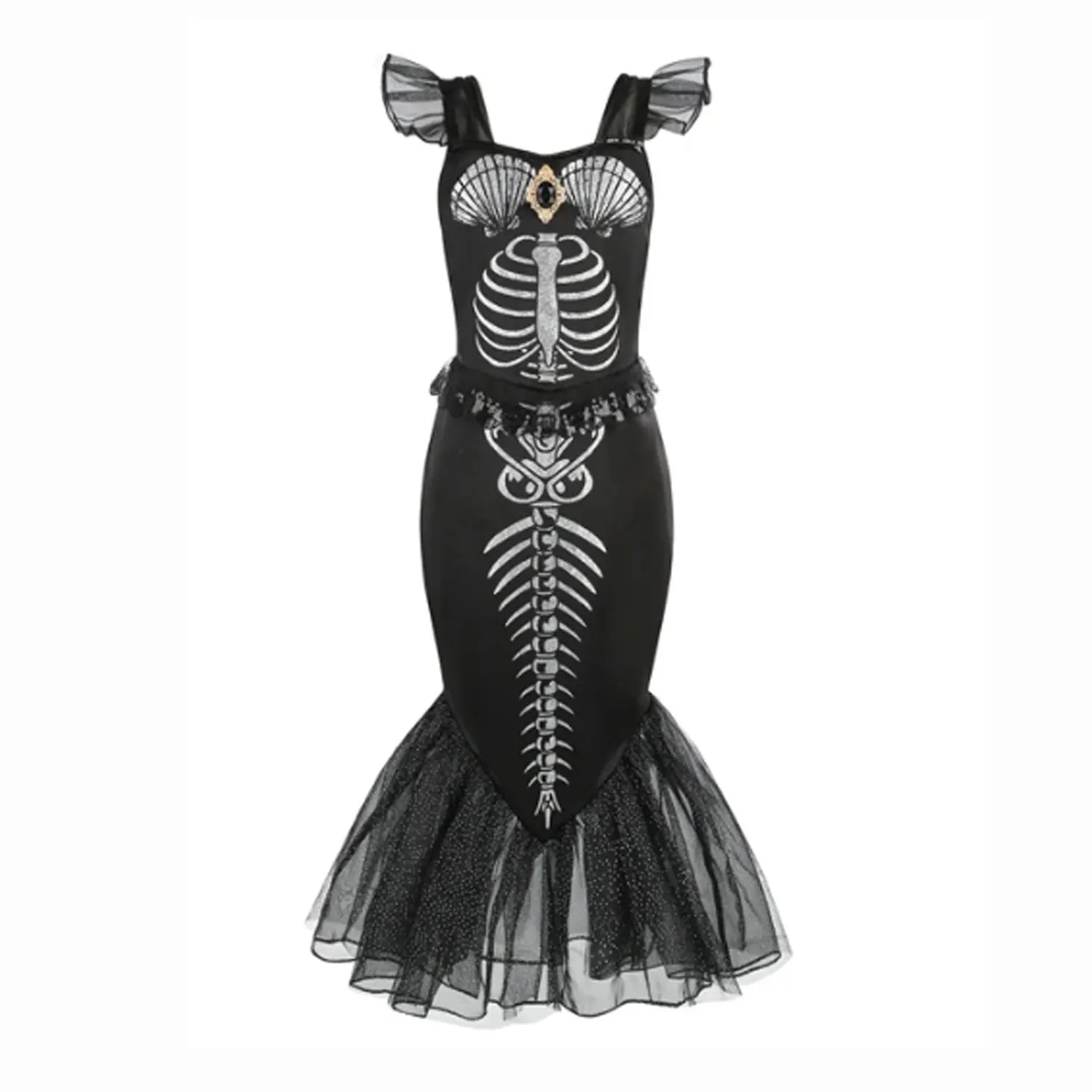 Costume Da Strega Bambina Con Scheletro Glow In The Dark - Vestito A Maniche Lunghe E Cappello, Set Halloween Per Ragazze, Carnevale, Cosplay
