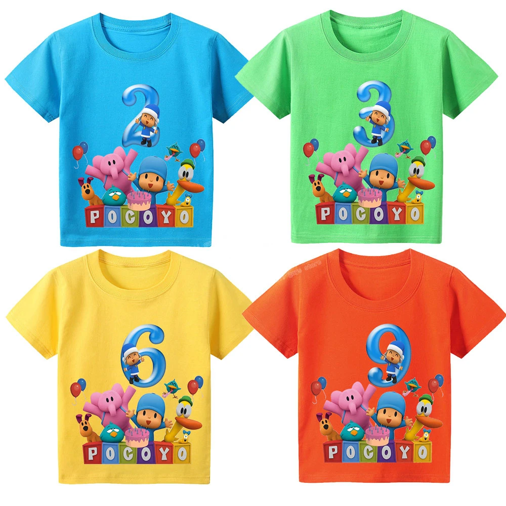 Camiseta de Pocoyo para niños, ropa de Boutique, Tops de verano, figura de dibujos animados Digital 1 10, camisetas gráficas, ropa de fiesta, regalos de cumpleaños|Globos y - AliExpress