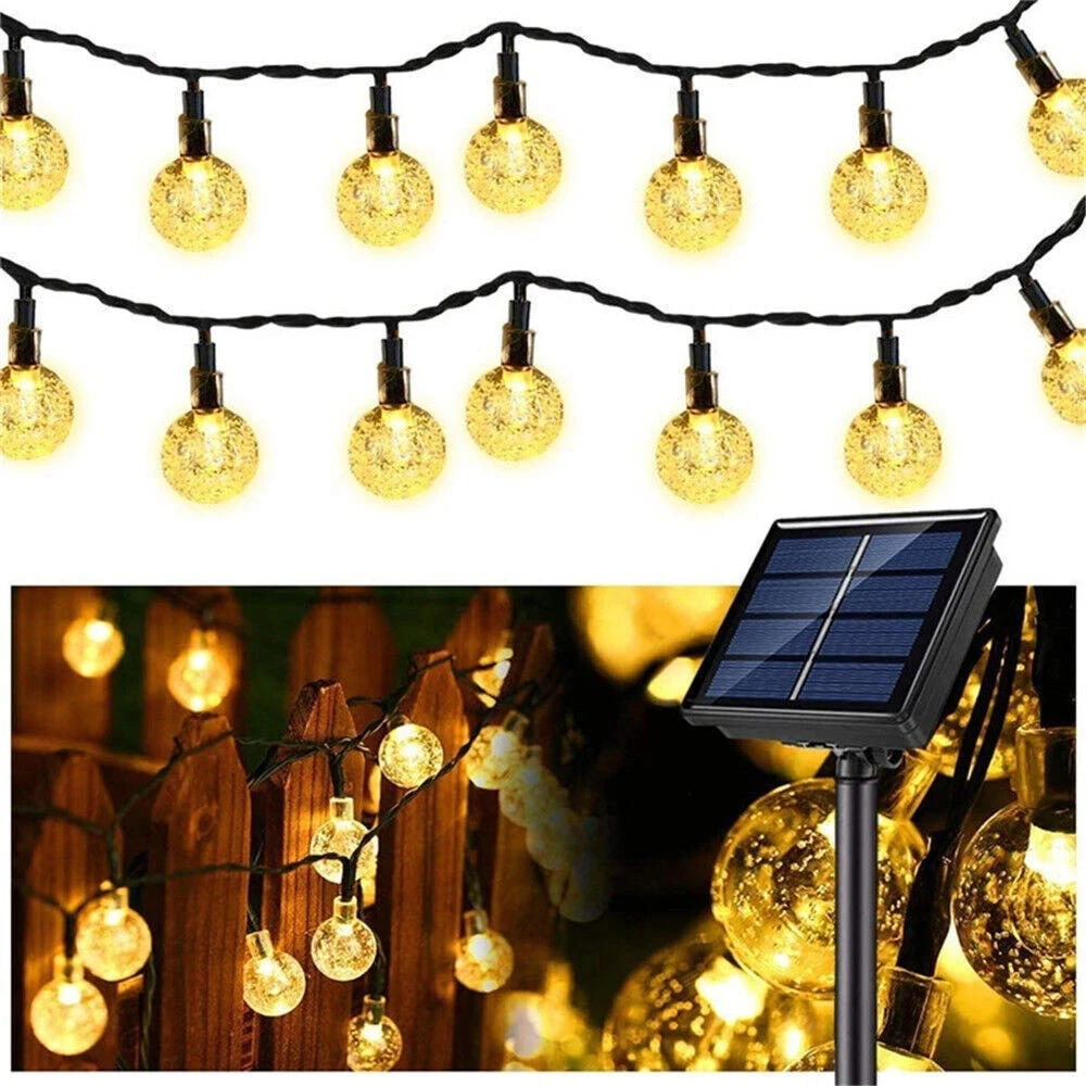 Waterproof Solar Powered Crystal Globe String Lights  50/100 LED with 8 Modes for Garden Party and Patio Decoration