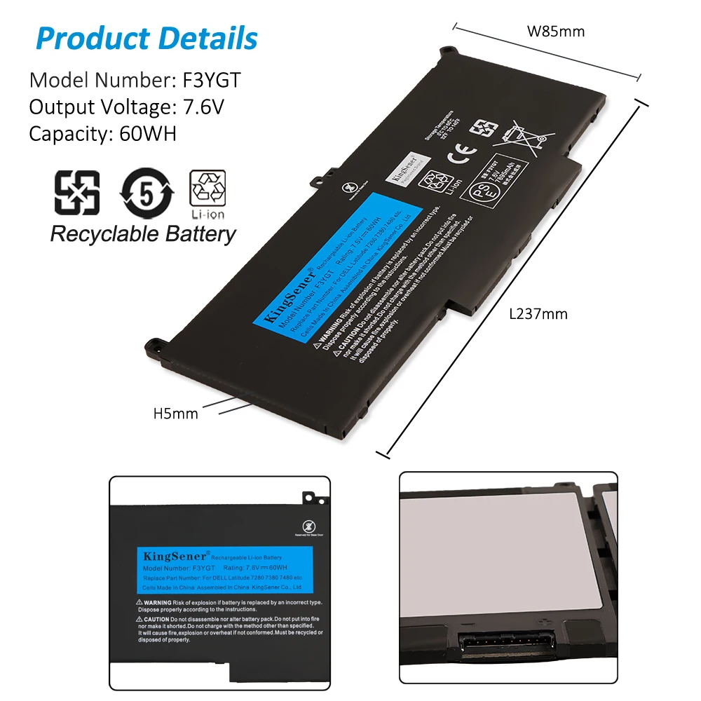 Bateria do Portátil Dell Latitude 12 7000 E7280 E7290 E7380 E7390 E7480 E7490 2x39g Dj1j0 Ferramenta Gratuita Kingsener-f3ygt - Imagem 6