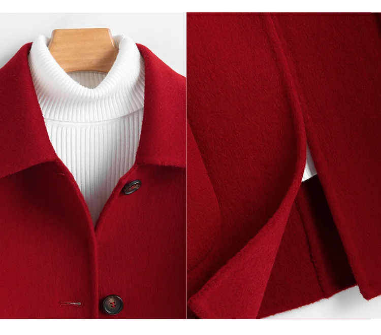 Herbst-Winter-Mantel für Damen, Wollmantel mit Anzugkragen, Koreanischer Einreihiger Mantel mit Taschen, Doppelseitiger Kaschmirmantel, Kurze Oberbekleidung für Frauen – Detail 22
