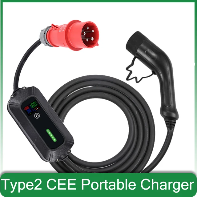 EV Portable Charger Type 2 Cee Plug EVSE 22KW 32A 3 phase Adjustable  retractable Wallbox Electric Car vehicle Charger 10M Cable - AliExpress