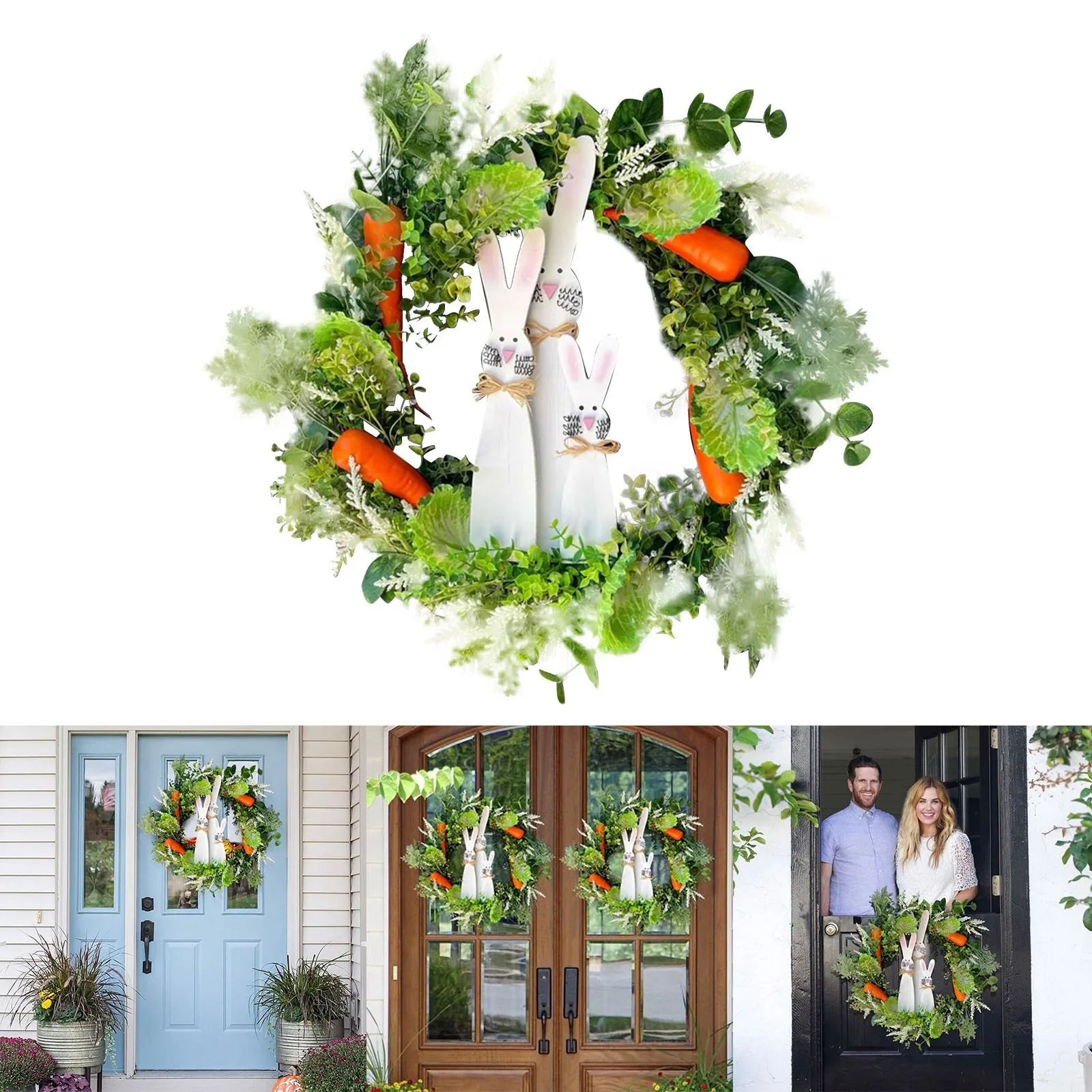 

2024 Easter Decoration 3 Bunny Garland Farmhouse Decoration Front Door Welcome Wreaths Wall Window Hanging Ornament Home Decor