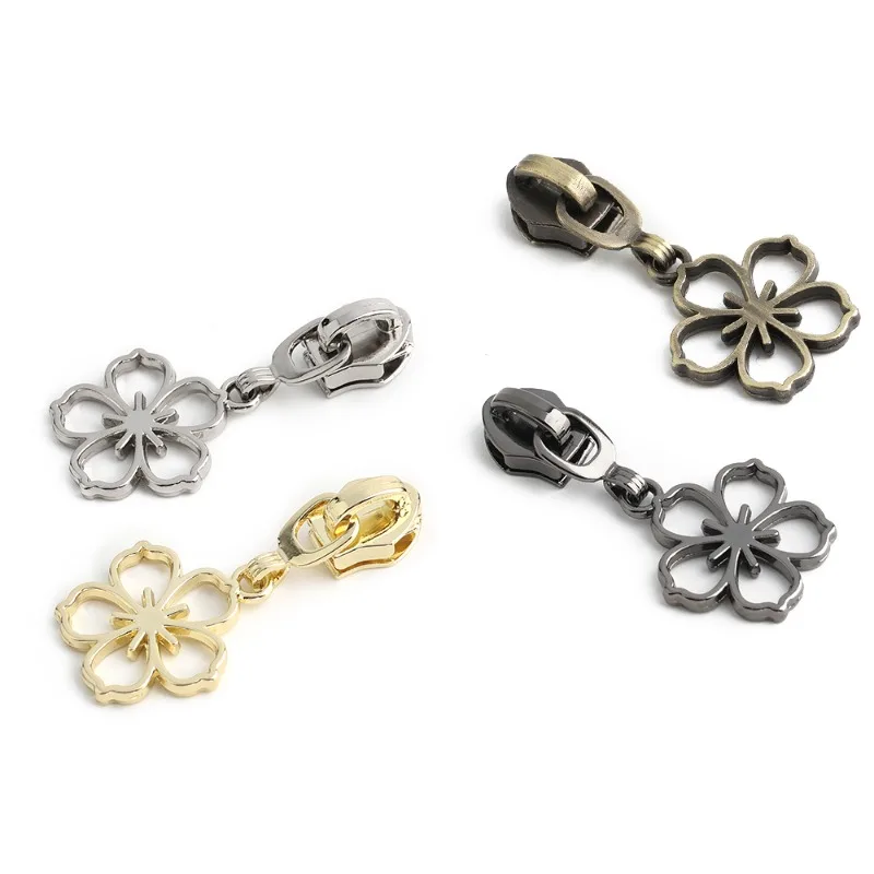 Metal Cherry Blossom Decorative Zipper Slider for Makeup Bags - Replaceable Heads DIY Accessories (5-20pcs)