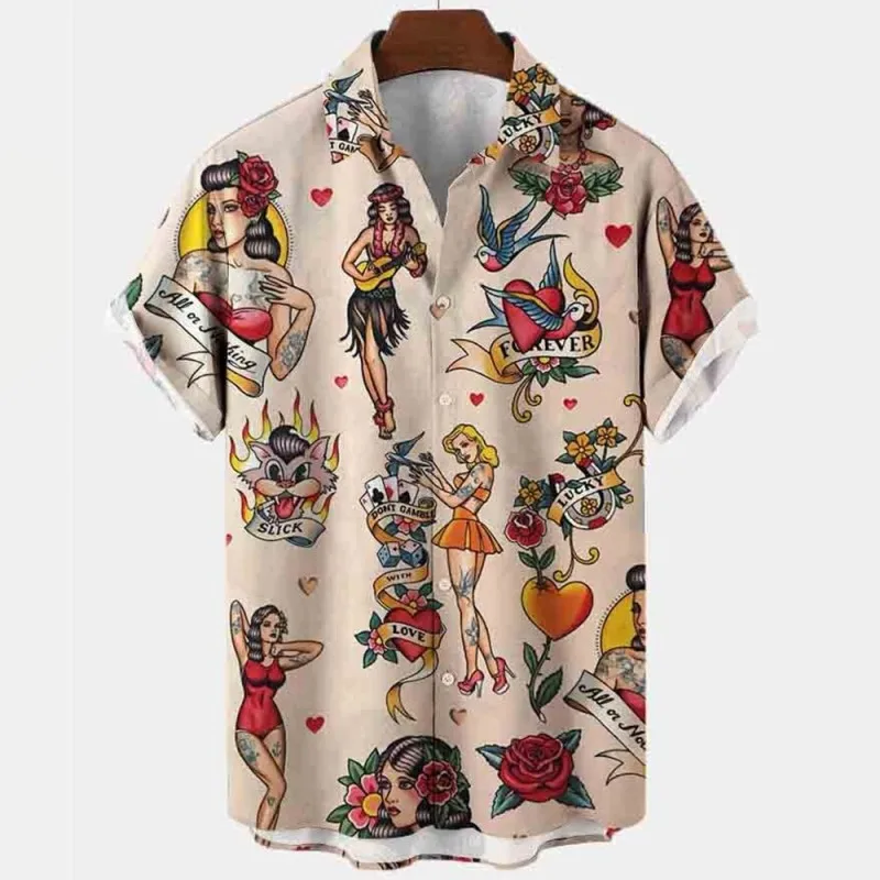 

3D Men's Summer Street Costumes Skeleton Hawaiian Shirt Harajuku High Quality Luxury Floral Social Casual Color Dazn Clothes