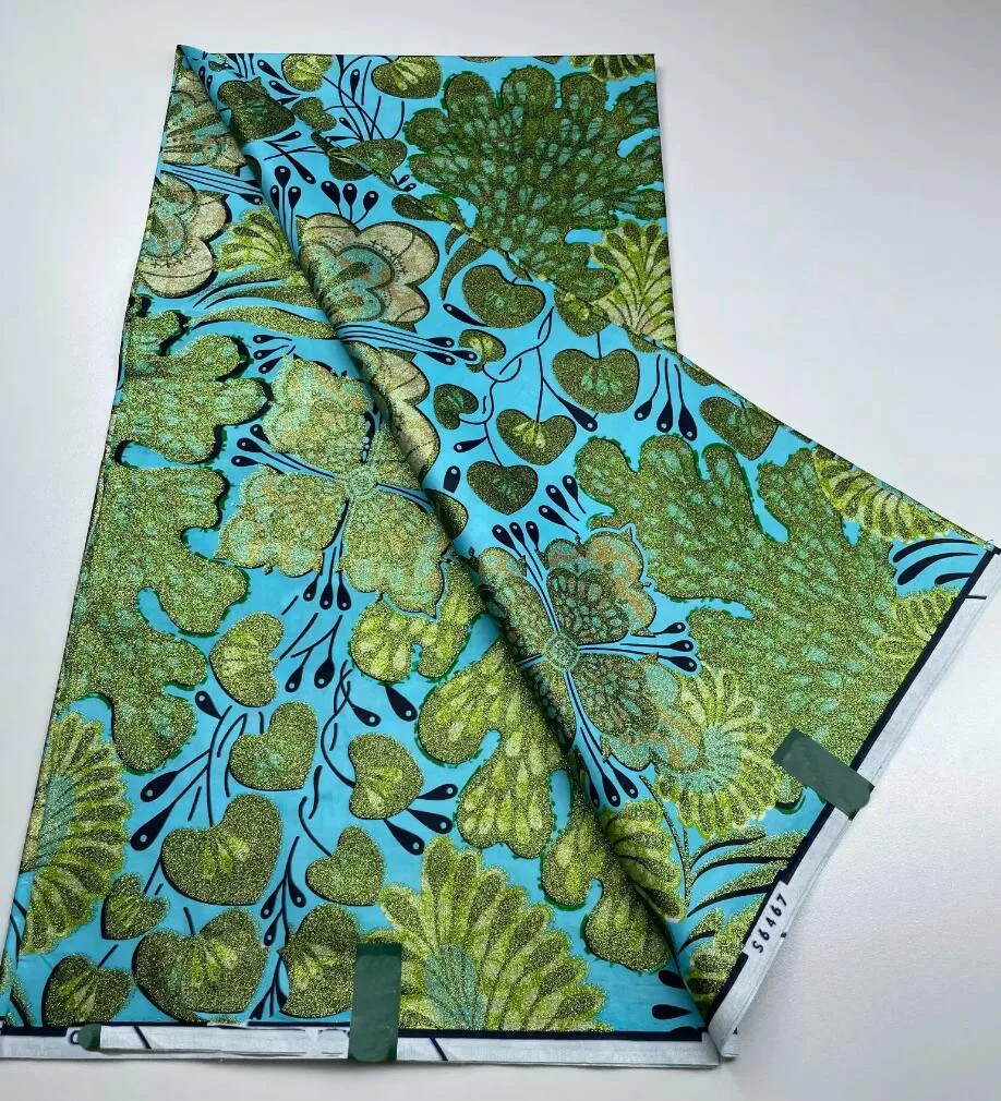 

Green Blue African Real Wax Fabric Ankara Batik Cotton Material Stuff Ghana Fashion Grand Wax Good Soft For Sew Wedding Uniform