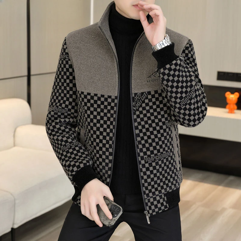 2024 New Men High-End Woolen Coat Casual All-Match Fleece-Lined Thick Short Outwear Male Large Size Stand Collar Fashion Jacket