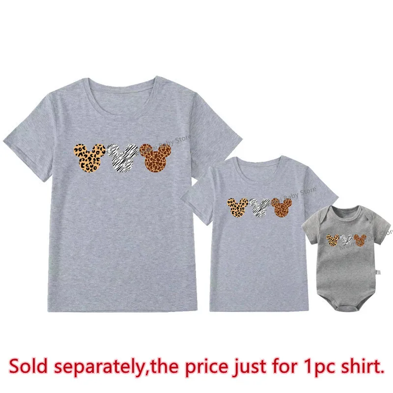 Disney Leopard Mickey Ears Shirts Funny Animal Kingdom Family Matching Outfits Cotton Look Mother and Kids Disney Trip Clothes 4