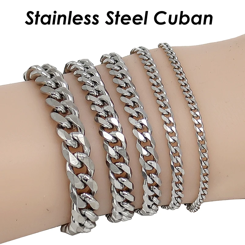 Bracciale Cubano Donna In Acciaio Inossidabile – Catena A Maglie, Color Argento, Regolabile, Impermeabile