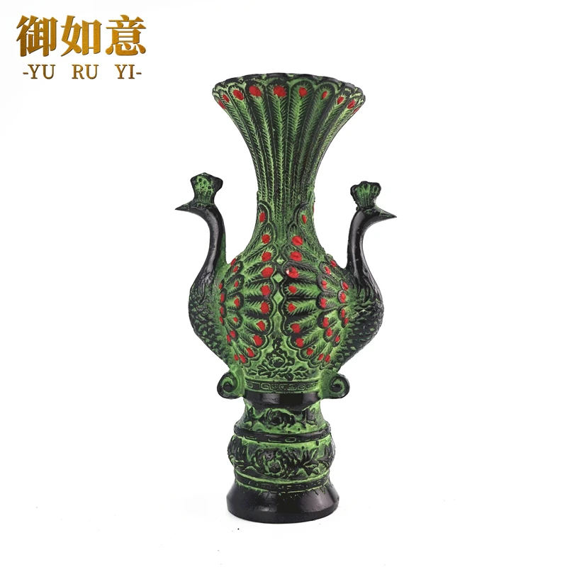 

Bronze ware, double phoenix vase, phoenix vase, flower arrangement, peacock cup, Chinese wedding props, home decoration