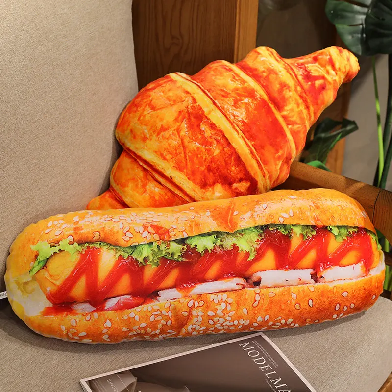 New Simulation French Bread Croissant Plush Pillow Stuffed Printing Images Food Plushie Party Decor Sleeping Companion Man Gift