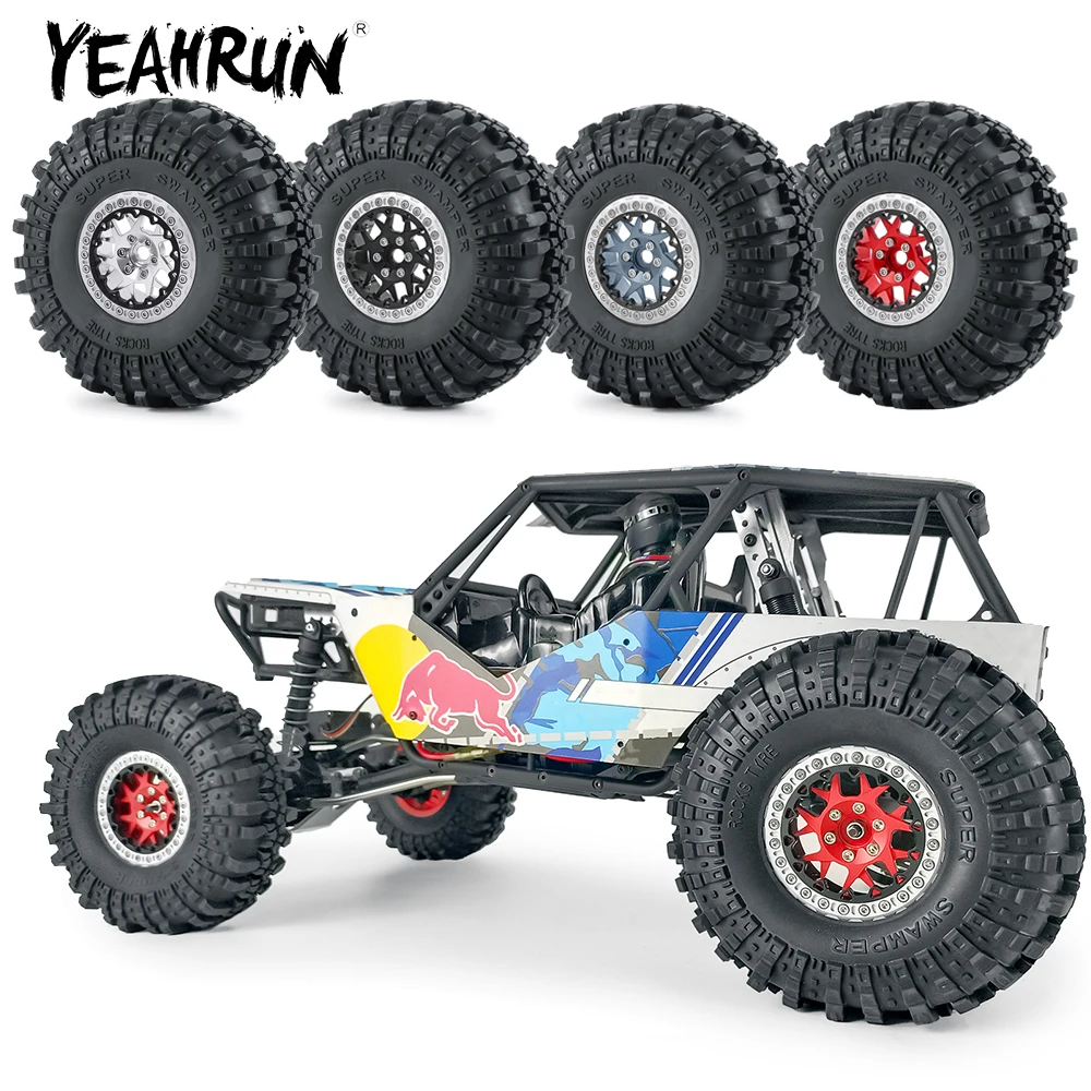 

YEAHRUN 2.2inch Metal Beadlock Wheel Rims Hubs Rings + Rubber Tyre Tires for TRX-4 Axial SCX10 Wraith RBX10 1/10 RC Car Parts