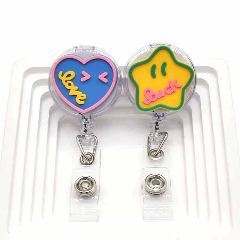 Retractable Badge Reel Badge Holder Retractable ID Tag Retractable ID Lanyard 1 PCS Smiling Face Star Retractable Pull Badge Reel ID Card Holder Belt Clip Lanyard Name Tag Card For School Office