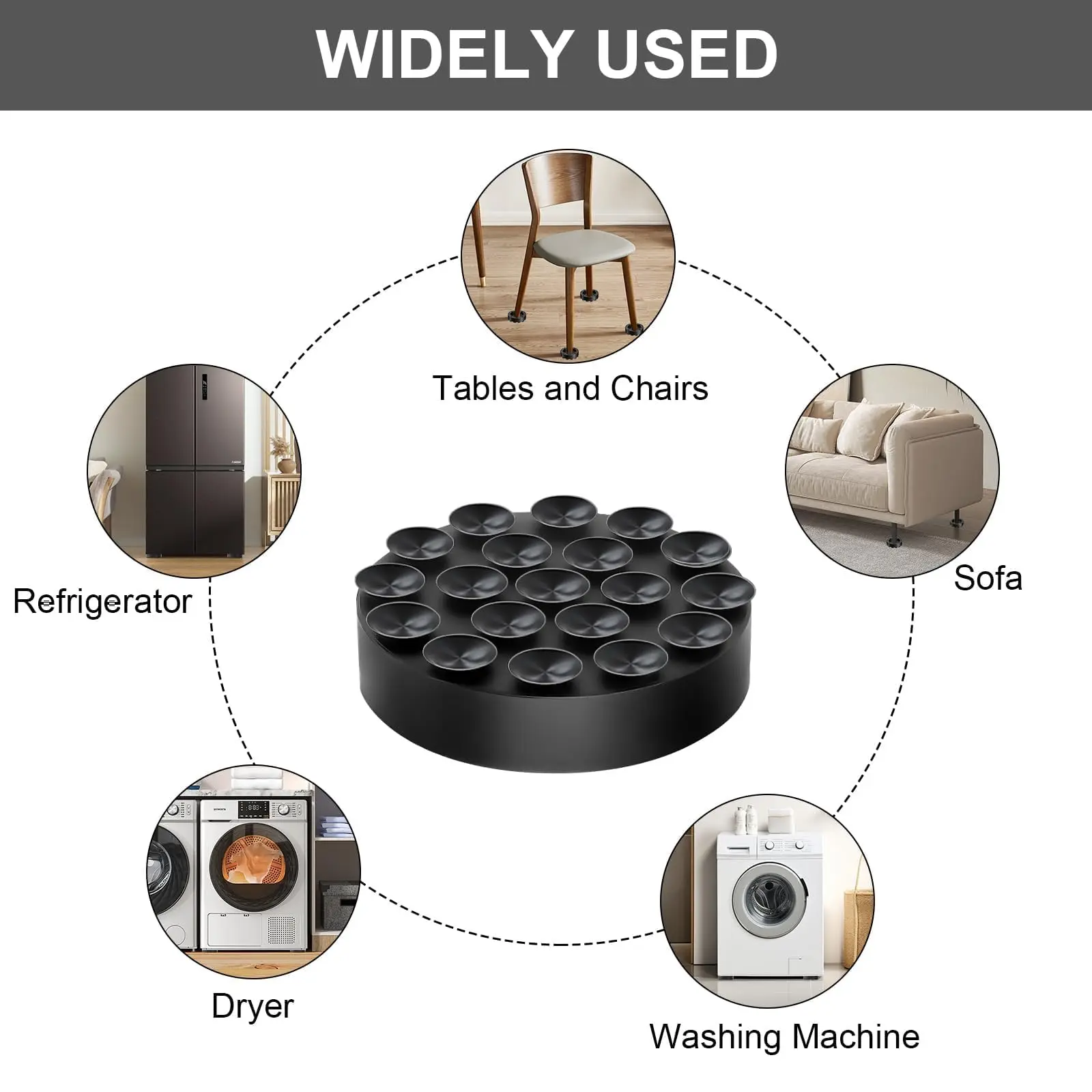 Vibration Damper Washing Machine, Pack of 4 Washing Machine Underlay, Universal Anti Vibration Damper, Rubber Anti-Vibration Mat