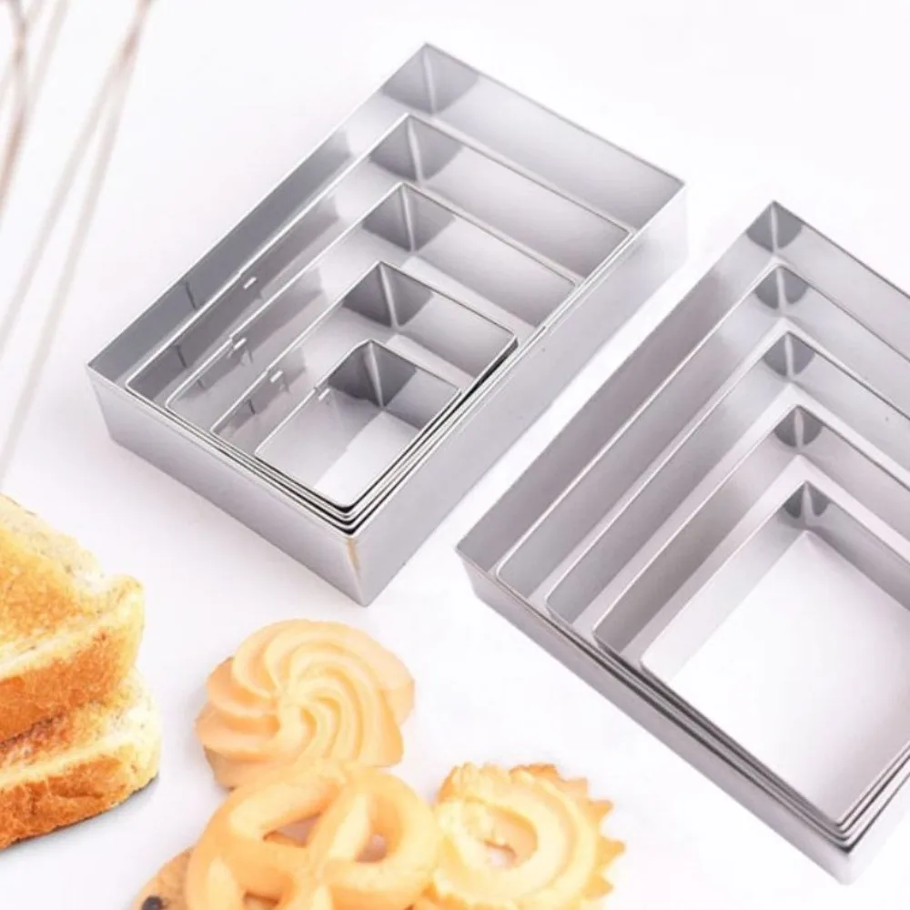 5Pcs/Set Durable Stainless Steel Biscuit Mold Rectangle DIY Cookie Cutter Portable Convenient Dough Mold Pastry