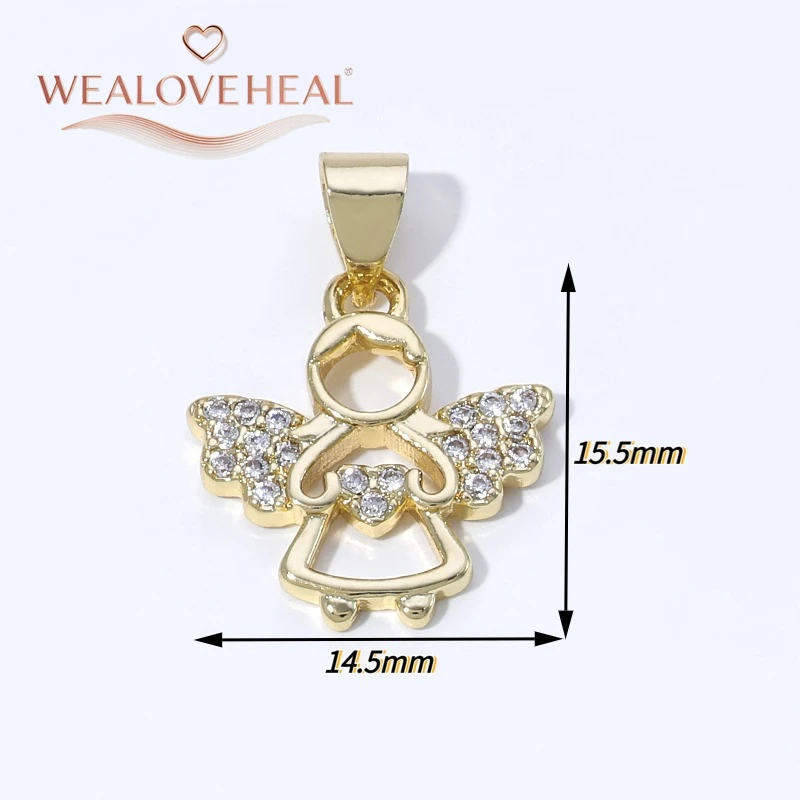 anhänger schmuck,anhänger schmuckherstellung,18K Vergoldeter Messing-Engelanhänger, Glänzender Zirkonia-Besetzter Schutzengel-Flügel-Charm für DIY-Halsketten-Schmuckherstellung Großhandel – Detail 21