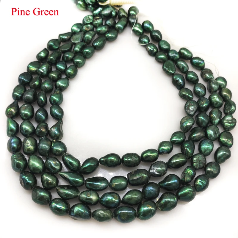 

16 inches 10-15mm Pine Green Natural Baroque Nugget Raindrop Pearl Loose Strand