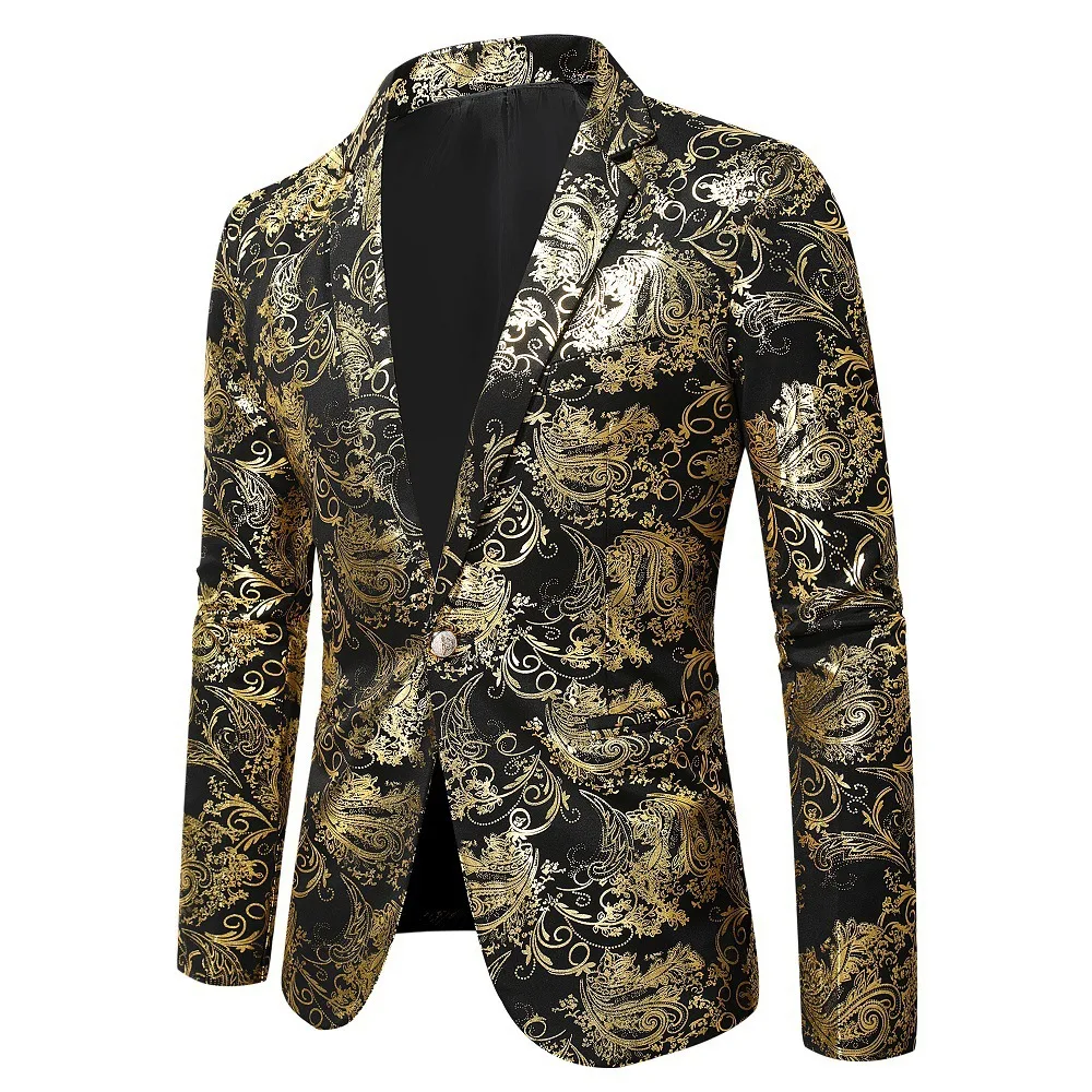 Printed Men Suit Jacket Single Button Fashion Man Clothes Nightclub DJ Singer Stage Casual Gold Silver Male Slim Fit Blazer Coat