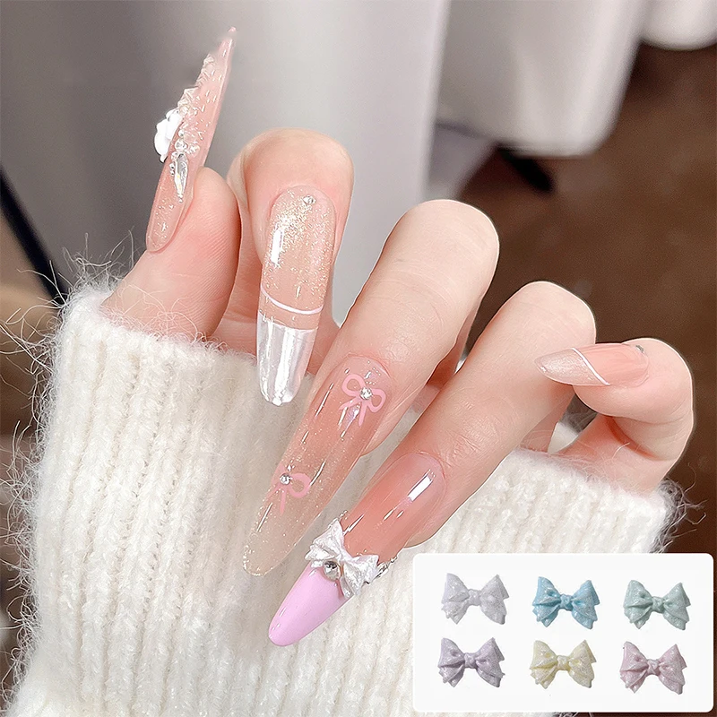 새로운 50PCS 진주빛 3D 네일 아트 보우 참 네일 장식 디자인용 귀여운 매니큐어 액세서리 보우 매듭 DIY 공예 용품