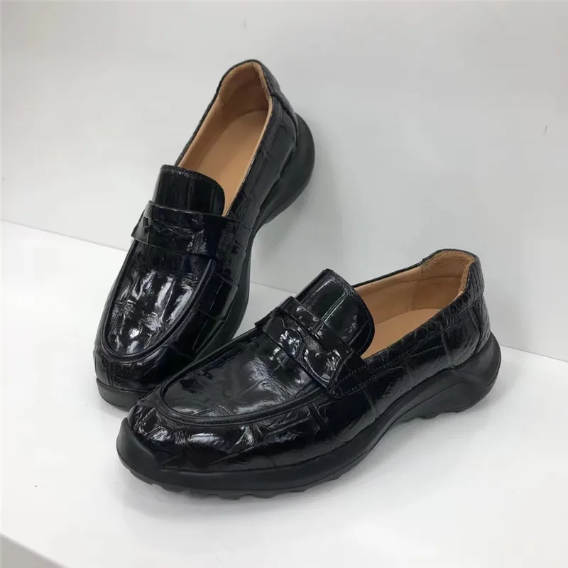 

Business Casual Style Plain Black Color Authentic Crocodile Skin Men Loafers Genuine Exotic Alligator Leather Male Slip-on Flats