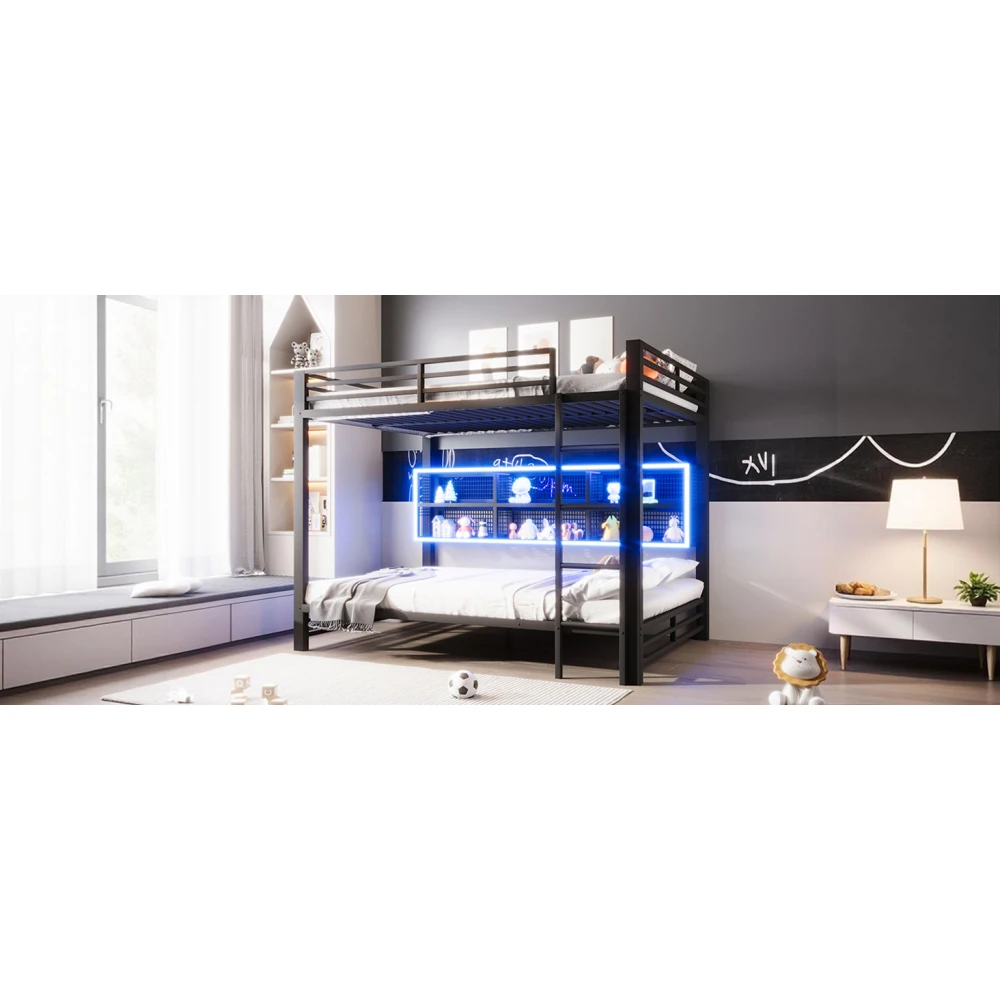 140 x 200 cm großes Etagenbett mit Aufbewahrungsschränken und LED-Licht, platzsparendes Bett für Kinder-/Jugendzimmer (ohne Matratze) – Detail 32