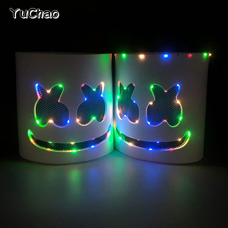 Casco LED DJ Marshmello Premium 2023 – Regolabile Per Rave Party – Bianco M.M Development