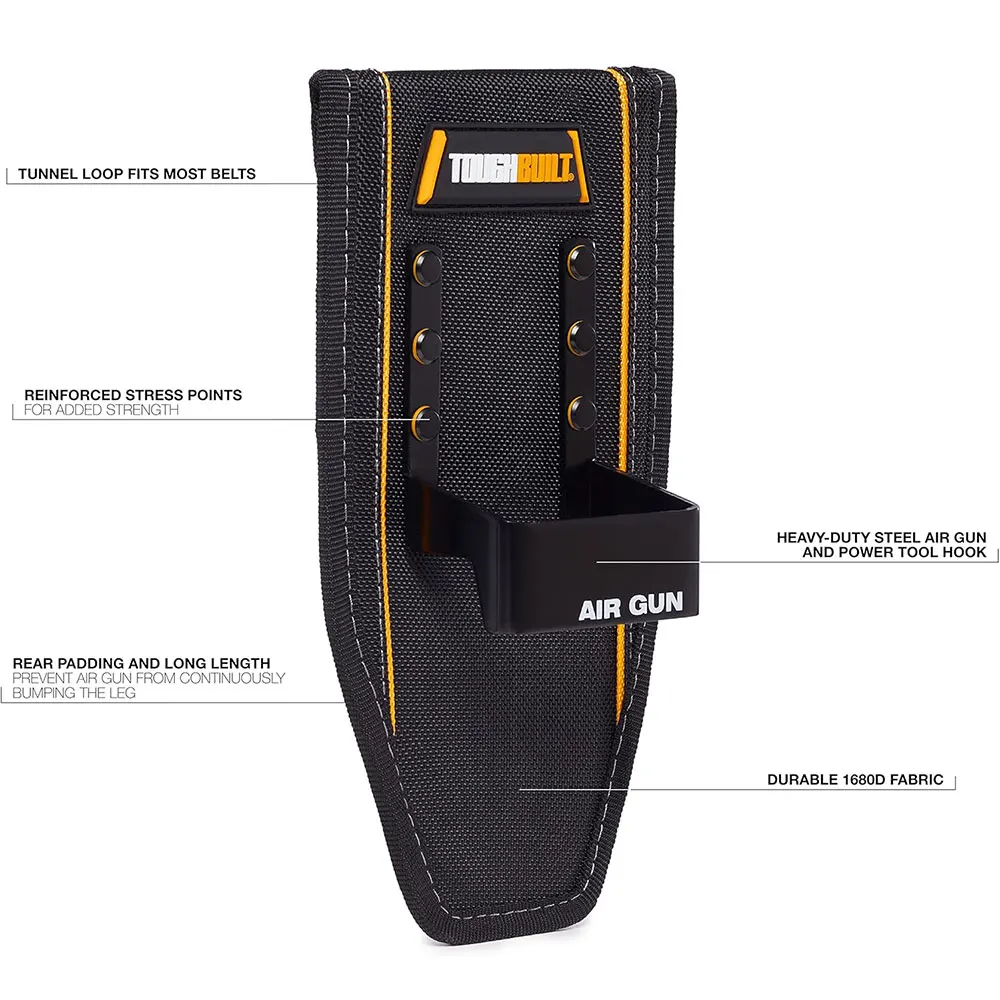 터프빌트 에어건 공구 파우치, 헤비듀티 스틸 훅 벨트 홀스터, 에어툴, 정비 및 건설 작업용 내구성 있는 원단. TB-37