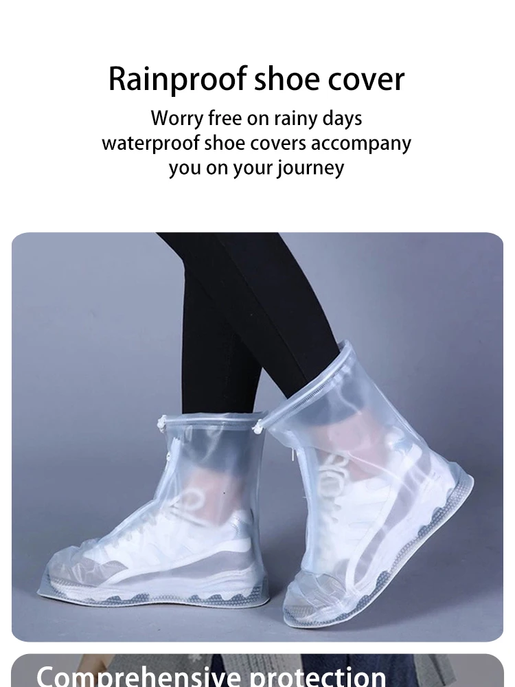 Description Picture 4 of item1 Pair Waterproof Shoe Covers, Non-slip Reusable Rain Snow Boots Women Men PVC Silicone Sole Overshoes Protectors In Rainy Days