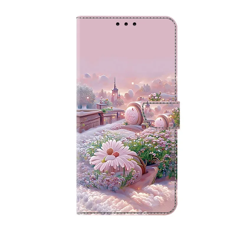 Luxurious 3D Flower Painting Leather Flip Wallet Phone Case