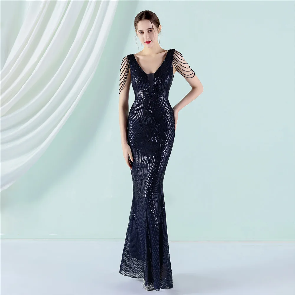 Deep V Sexy Sequined Mermaid Evening Dresses Formal Prom Pageant Wedding Party Robe Re Soirée Femme Robe De Soirée Se Mariage formal gowns for women