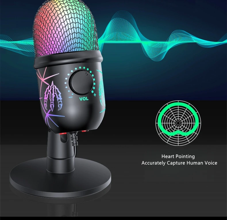 RGB Condenser Microphones with Light Tabletop Mic for Phone Laptop PC Live Streaming Video Record Denoise Gaming Microphone